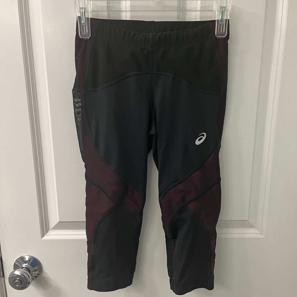 Asics EUC Leg Balance cropped running tights womens small black spandex capri